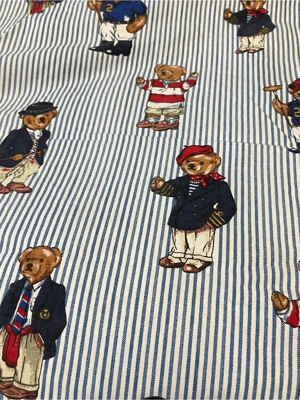 Polo Ralph Lauren Sheet King Fitted Vintage  Polo Bears / Blue & White Stripe